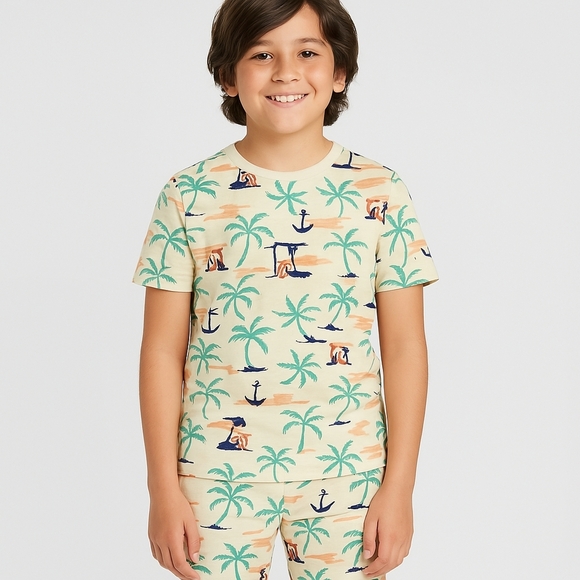 Size 14 Kids | Cat & Jack Matching Pajama Set - Island Palm Trees - Picture 1 of 7